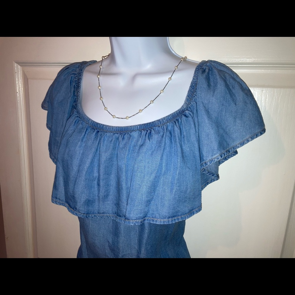 Haute Monde Ruffle Top, Size Medium, Blue. - Picture 7 of 12